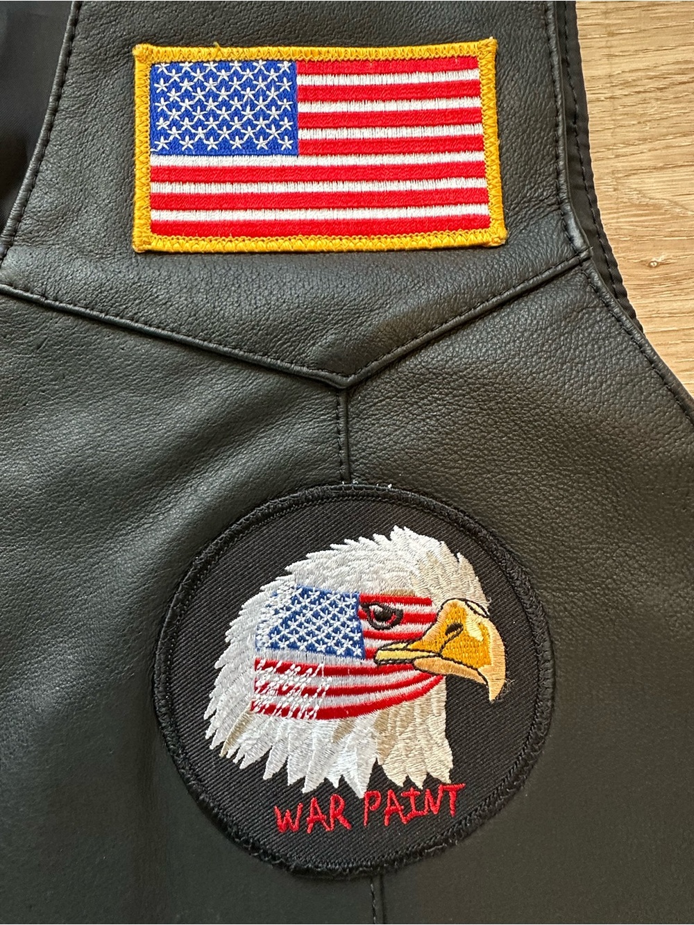 Vintage Style Genuine Leather Biker Vest Patriotic Eagle Motorcycle USA 2XL - Picture 3 of 12